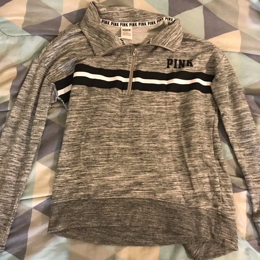 Cozy Light Grey Collared Pink Sweater